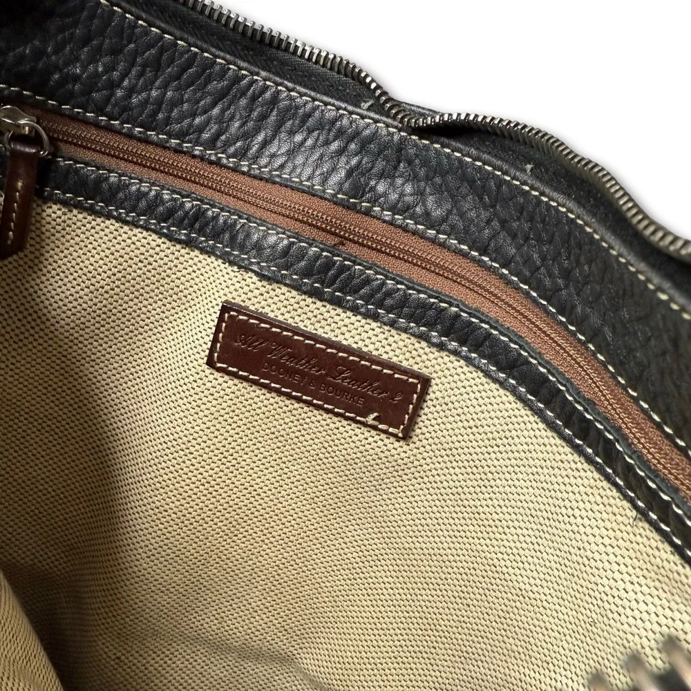 Vintage Dooney & Bourke Shoulder Bag Pebbled Leather Black Brown Hobo Large USA